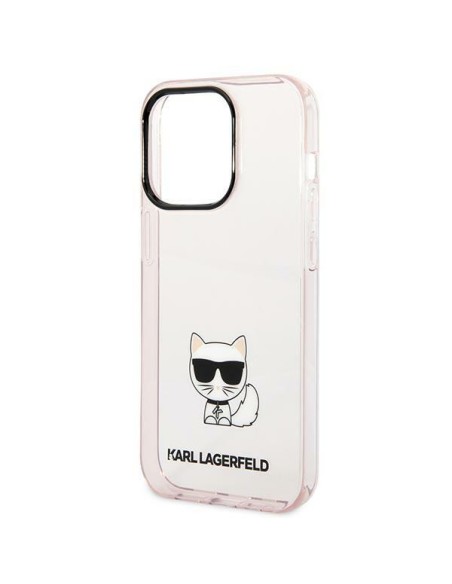 Karl Lagerfeld Choupette Body dėklas iPhone 14 Pro Max - rožinis ir skaidrus