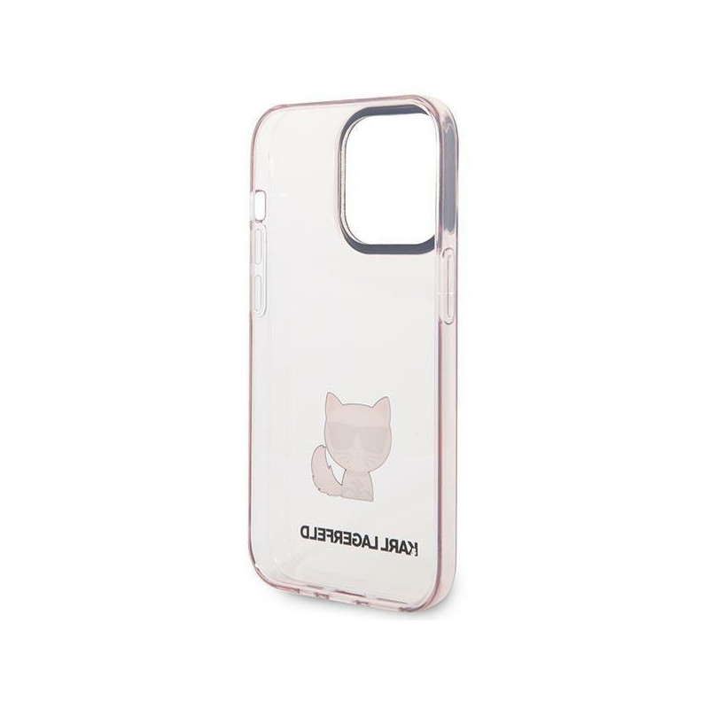 Karl Lagerfeld Choupette Body dėklas iPhone 14 Pro Max - rožinis ir skaidrus