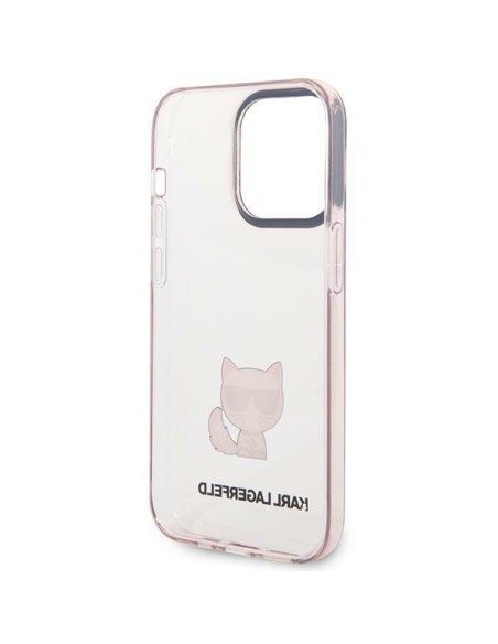 Karl Lagerfeld Choupette Body dėklas iPhone 14 Pro Max - rožinis ir skaidrus