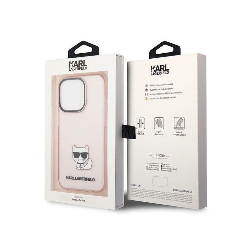 Karl Lagerfeld Choupette Body dėklas iPhone 14 Pro Max - rožinis ir skaidrus