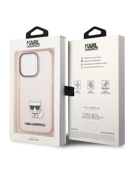 Karl Lagerfeld Choupette Body dėklas iPhone 14 Pro Max - rožinis ir skaidrus
