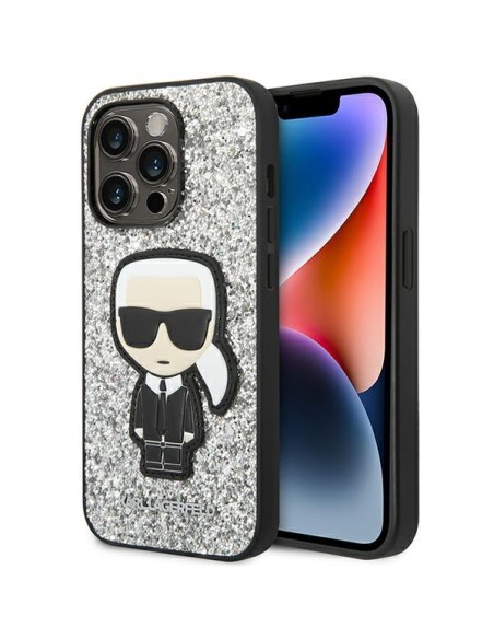 Karl Lagerfeld Glitter Flakes Ikonik dėklas iPhone 14 Pro Max - sidabrinis Karl Lagerfeld Glitter Flakes Ikonik dėklas iPhone 14 Pro Max - sidabrinis