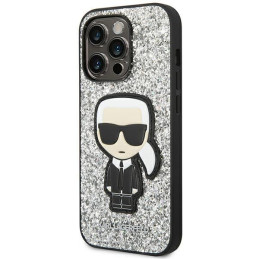 Karl Lagerfeld Glitter Flakes Ikonik dėklas iPhone 14 Pro Max - sidabrinis