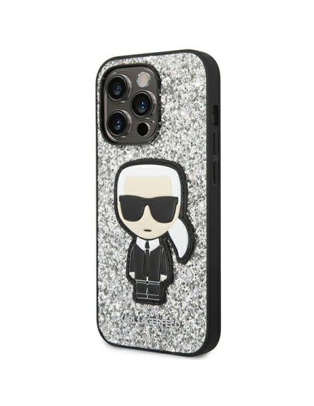 Karl Lagerfeld Glitter Flakes Ikonik dėklas iPhone 14 Pro Max - sidabrinis Karl Lagerfeld Glitter Flakes Ikonik dėklas iPhone 14 Pro Max - sidabrinis
