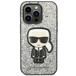 Karl Lagerfeld Glitter Flakes Ikonik dėklas iPhone 14 Pro Max - sidabrinis