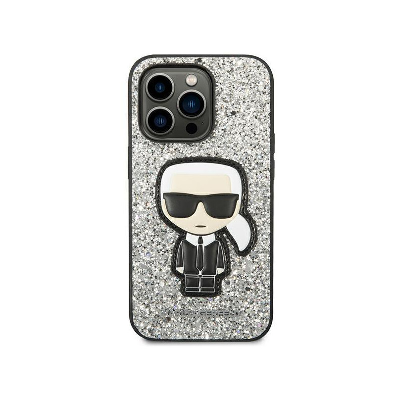 Karl Lagerfeld Glitter Flakes Ikonik dėklas iPhone 14 Pro Max - sidabrinis