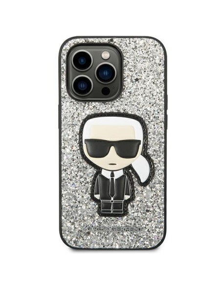 Karl Lagerfeld Glitter Flakes Ikonik dėklas iPhone 14 Pro Max - sidabrinis Karl Lagerfeld Glitter Flakes Ikonik dėklas iPhone 14 Pro Max - sidabrinis