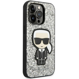 Karl Lagerfeld Glitter Flakes Ikonik dėklas iPhone 14 Pro Max - sidabrinis
