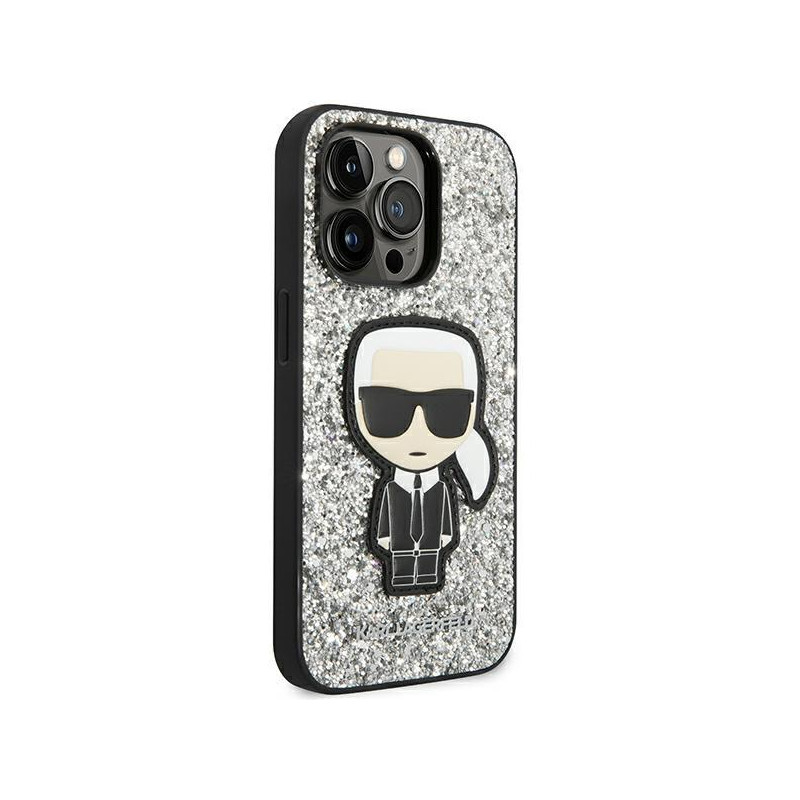 Karl Lagerfeld Glitter Flakes Ikonik dėklas iPhone 14 Pro Max - sidabrinis
