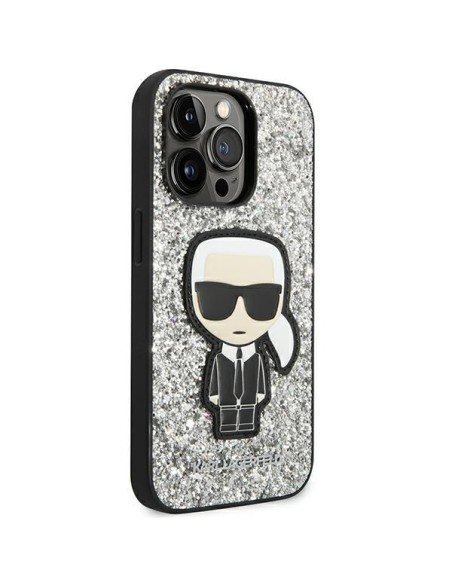 Karl Lagerfeld Glitter Flakes Ikonik dėklas iPhone 14 Pro Max - sidabrinis Karl Lagerfeld Glitter Flakes Ikonik dėklas iPhone 14 Pro Max - sidabrinis