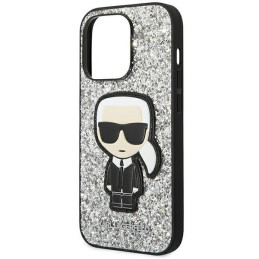 Karl Lagerfeld Glitter Flakes Ikonik dėklas iPhone 14 Pro Max - sidabrinis