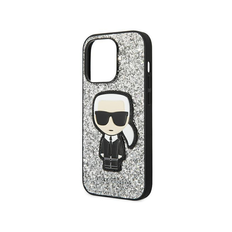Karl Lagerfeld Glitter Flakes Ikonik dėklas iPhone 14 Pro Max - sidabrinis