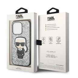 Karl Lagerfeld Glitter Flakes Ikonik dėklas iPhone 14 Pro Max - sidabrinis