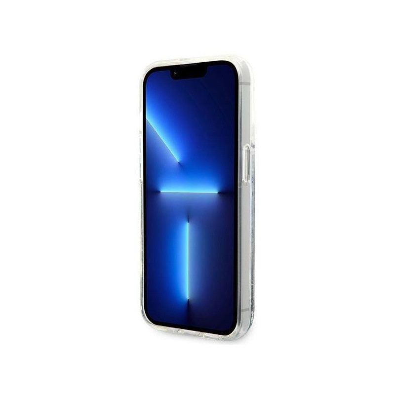 Karl Lagerfeld Liquid Glitter RSG dėklas iPhone 14 Pro Max - sidabrinis