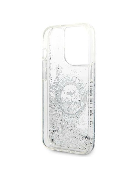 Karl Lagerfeld Liquid Glitter RSG dėklas iPhone 14 Pro Max - sidabrinis Karl Lagerfeld Liquid Glitter RSG dėklas iPhone 14 Pro Max - sidabrinis