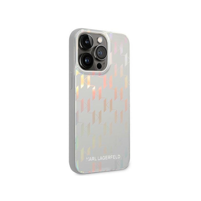 Karl Lagerfeld Monogram Vaivos spalvos dėklas iPhone 14 Pro Max - sidabrinis