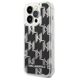 Karl Lagerfeld Liquid Glitter Monogram dėklas, skirtas iPhone 14 Pro Max - juodas