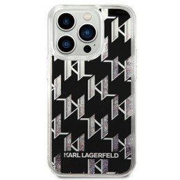 Karl Lagerfeld Liquid Glitter Monogram dėklas, skirtas iPhone 14 Pro Max - juodas