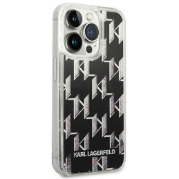 Karl Lagerfeld Liquid Glitter Monogram dėklas, skirtas iPhone 14 Pro Max - juodas
