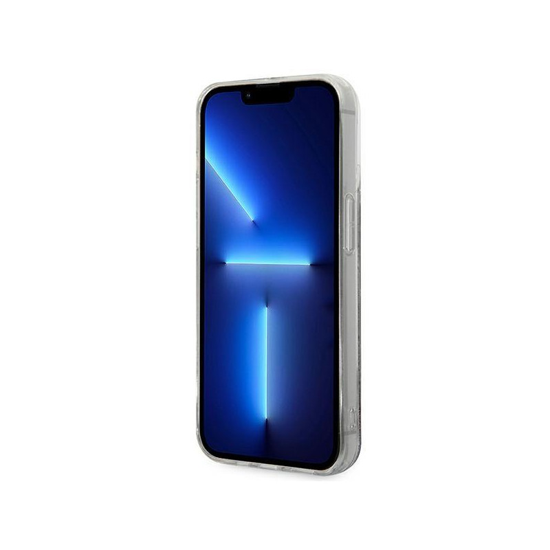 Karl Lagerfeld Liquid Glitter Monogram dėklas, skirtas iPhone 14 Pro Max - sidabrinis