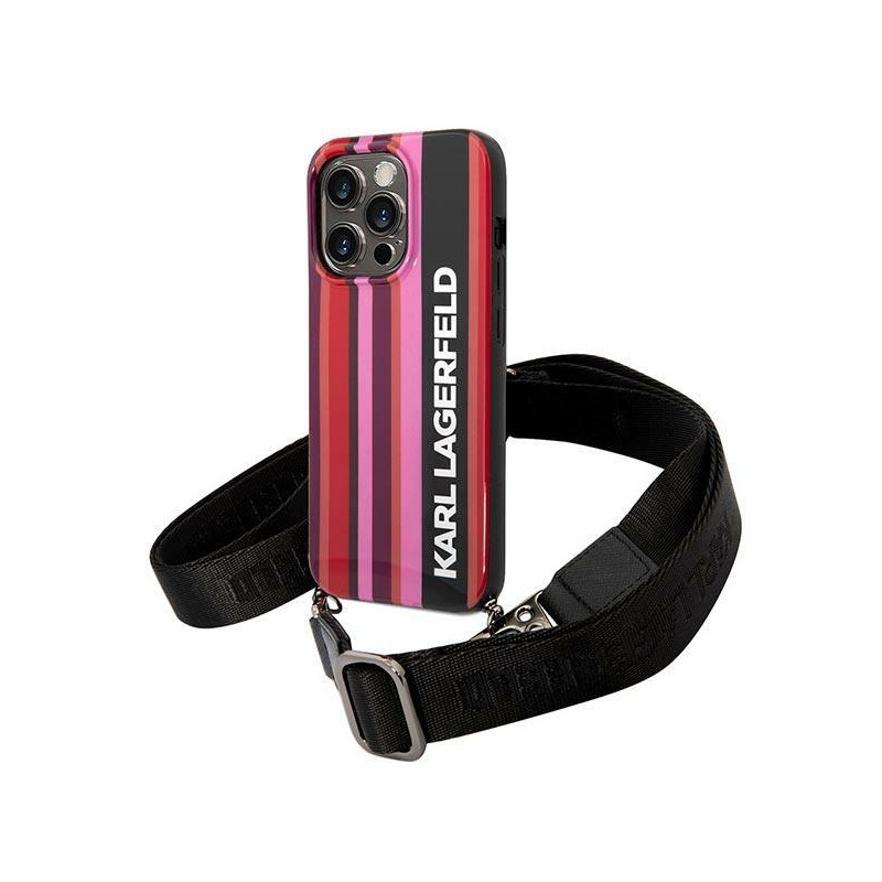 Karl Lagerfeld Color Stripes Strap dėklas iPhone 14 Pro Max - rožinis
