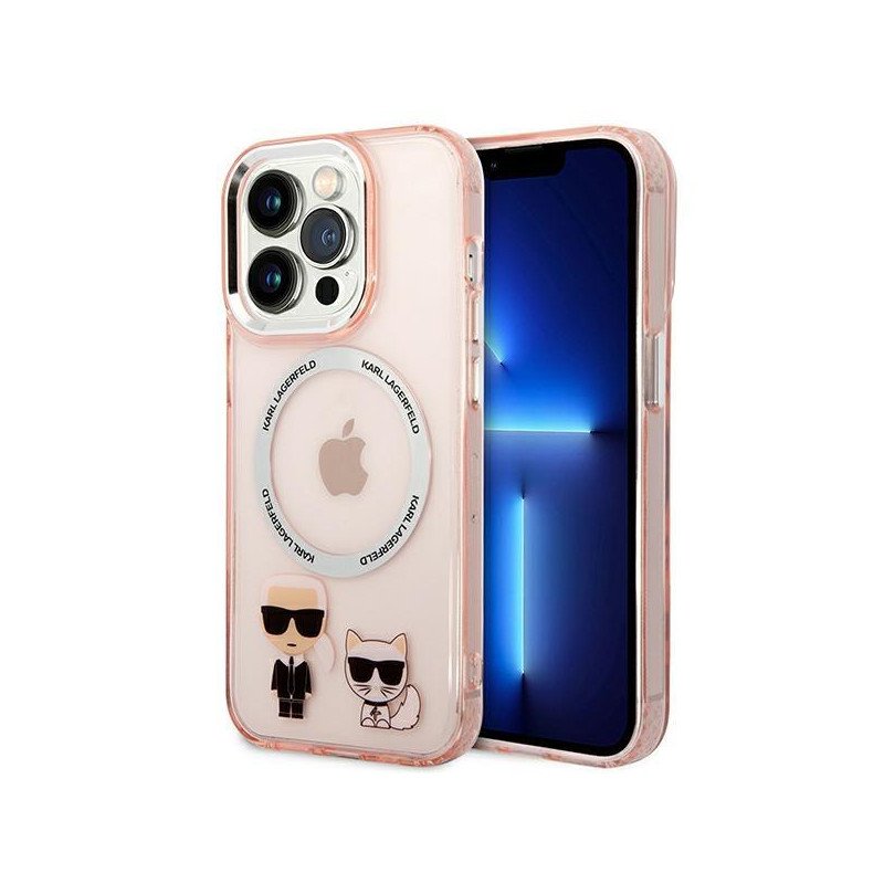 Karl Lagerfeld Karl&Choupette Aluminium MagSafe dėklas iPhone 14 Pro - rožinis Karl Lagerfeld Karl&Choupette Aluminium MagSafe dėklas iPhone 14 Pro - rožinis