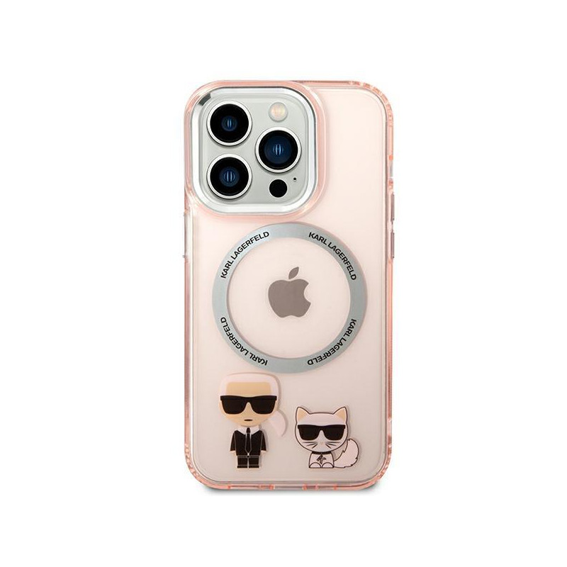 Karl Lagerfeld Karl&Choupette Aluminium MagSafe dėklas iPhone 14 Pro - rožinis