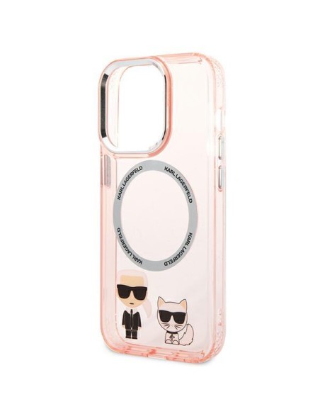 Karl Lagerfeld Karl&Choupette Aluminium MagSafe dėklas iPhone 14 Pro - rožinis Karl Lagerfeld Karl&Choupette Aluminium MagSafe dėklas iPhone 14 Pro - rožinis