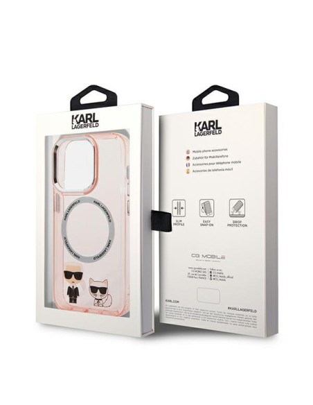 Karl Lagerfeld Karl&Choupette Aluminium MagSafe dėklas iPhone 14 Pro - rožinis Karl Lagerfeld Karl&Choupette Aluminium MagSafe dėklas iPhone 14 Pro - rožinis
