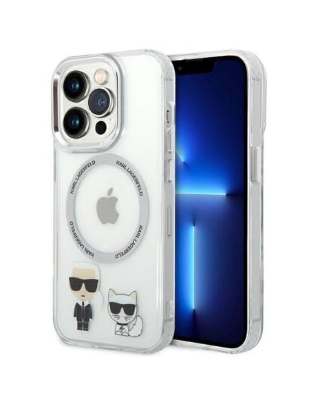 Karl Lagerfeld Karl&Choupette Aluminium MagSafe dėklas iPhone 14 Pro - skaidrus Karl Lagerfeld Karl&Choupette Aluminium MagSafe dėklas iPhone 14 Pro - skaidrus