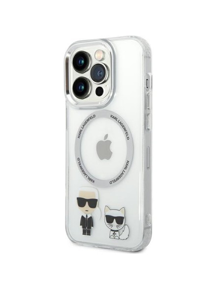 Karl Lagerfeld Karl&Choupette Aluminium MagSafe dėklas iPhone 14 Pro - skaidrus Karl Lagerfeld Karl&Choupette Aluminium MagSafe dėklas iPhone 14 Pro - skaidrus