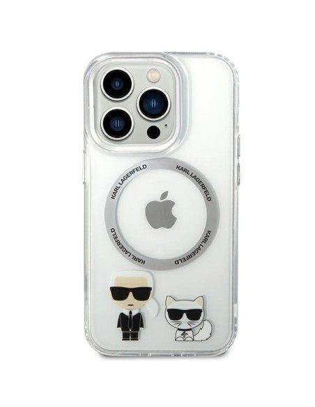 Karl Lagerfeld Karl&Choupette Aluminium MagSafe dėklas iPhone 14 Pro - skaidrus Karl Lagerfeld Karl&Choupette Aluminium MagSafe dėklas iPhone 14 Pro - skaidrus