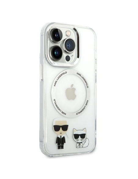 Karl Lagerfeld Karl&Choupette Aluminium MagSafe dėklas iPhone 14 Pro - skaidrus Karl Lagerfeld Karl&Choupette Aluminium MagSafe dėklas iPhone 14 Pro - skaidrus
