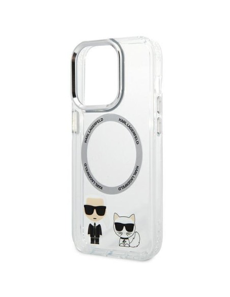 Karl Lagerfeld Karl&Choupette Aluminium MagSafe dėklas iPhone 14 Pro - skaidrus Karl Lagerfeld Karl&Choupette Aluminium MagSafe dėklas iPhone 14 Pro - skaidrus