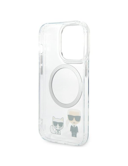Karl Lagerfeld Karl&Choupette Aluminium MagSafe dėklas iPhone 14 Pro - skaidrus Karl Lagerfeld Karl&Choupette Aluminium MagSafe dėklas iPhone 14 Pro - skaidrus