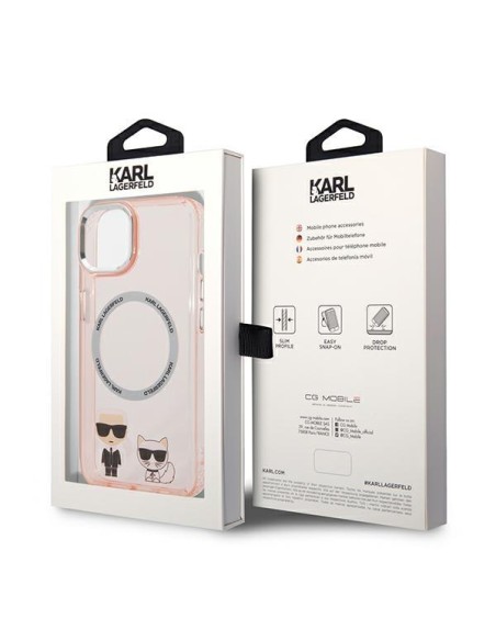 Karl Lagerfeld Karl&Choupette Aluminium MagSafe dėklas iPhone 14 Plus - rožinis Karl Lagerfeld Karl&Choupette Aluminium MagSafe dėklas iPhone 14 Plus - rožinis