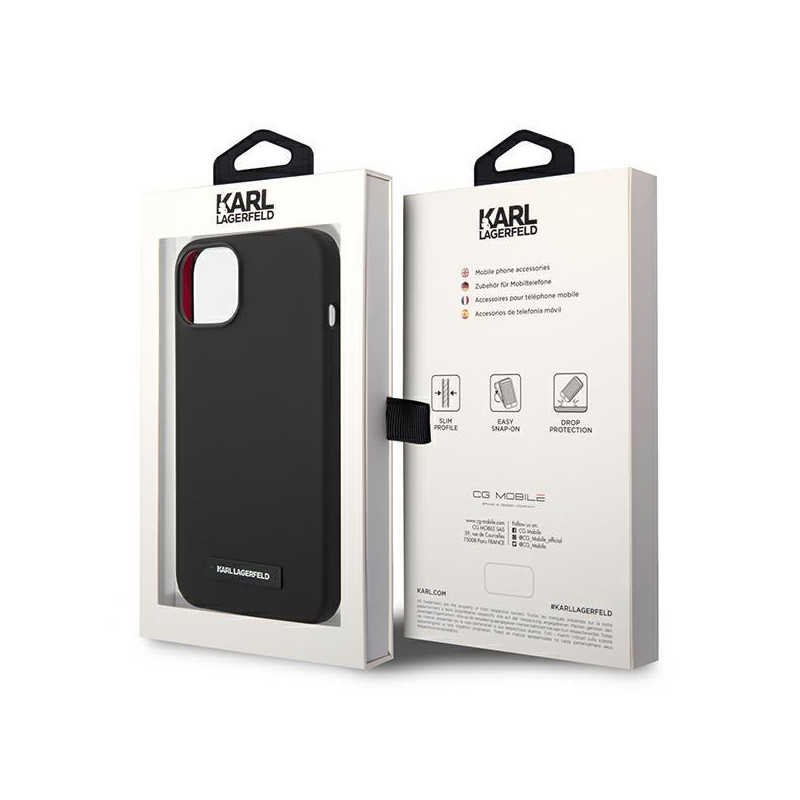 Karl Lagerfeld Silicone Plaque MagSafe dėklas iPhone 14 - juodas