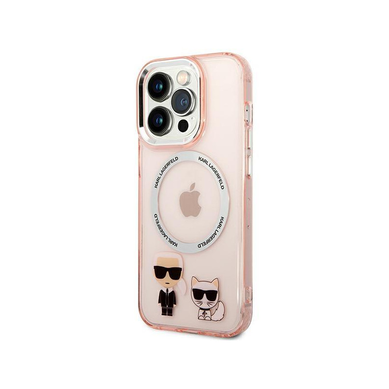 Karl Lagerfeld Karl&Choupette Aluminium MagSafe dėklas iPhone 14 Pro Max - rožinis