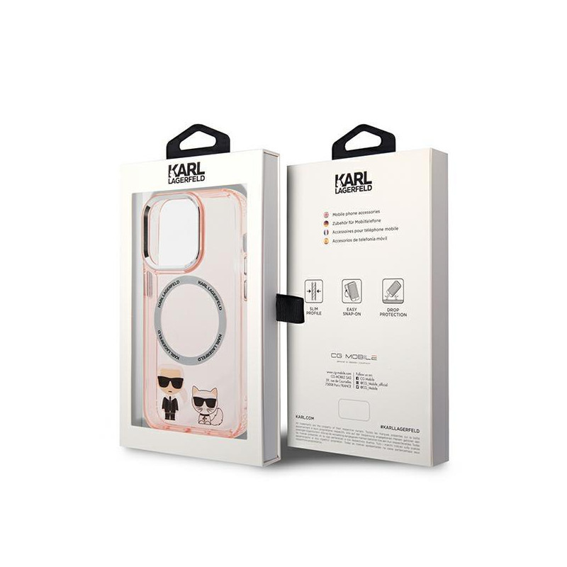 Karl Lagerfeld Karl&Choupette Aluminium MagSafe dėklas iPhone 14 Pro Max - rožinis