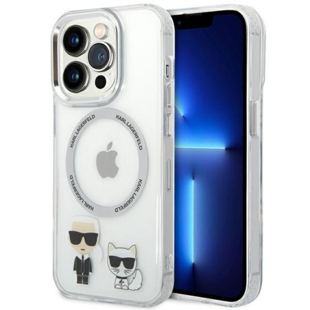 Karl Lagerfeld Karl&Choupette Aluminium MagSafe dėklas iPhone 14 Pro Max - skaidrus Karl Lagerfeld Karl&Choupette Aluminium MagSafe dėklas iPhone 14 Pro Max - skaidrus