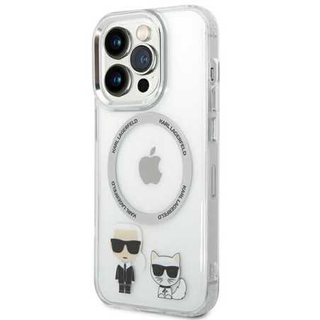 Karl Lagerfeld Karl&Choupette Aluminium MagSafe dėklas iPhone 14 Pro Max - skaidrus Karl Lagerfeld Karl&Choupette Aluminium MagSafe dėklas iPhone 14 Pro Max - skaidrus