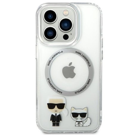 Karl Lagerfeld Karl&Choupette Aluminium MagSafe dėklas iPhone 14 Pro Max - skaidrus Karl Lagerfeld Karl&Choupette Aluminium MagSafe dėklas iPhone 14 Pro Max - skaidrus