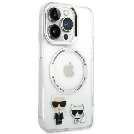 Karl Lagerfeld Karl&Choupette Aluminium MagSafe dėklas iPhone 14 Pro Max - skaidrus Karl Lagerfeld Karl&Choupette Aluminium MagSafe dėklas iPhone 14 Pro Max - skaidrus