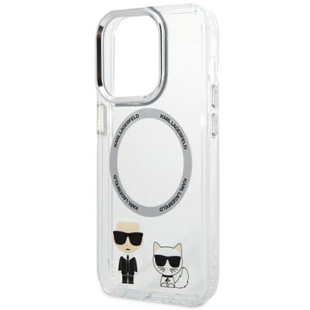 Karl Lagerfeld Karl&Choupette Aluminium MagSafe dėklas iPhone 14 Pro Max - skaidrus Karl Lagerfeld Karl&Choupette Aluminium MagSafe dėklas iPhone 14 Pro Max - skaidrus