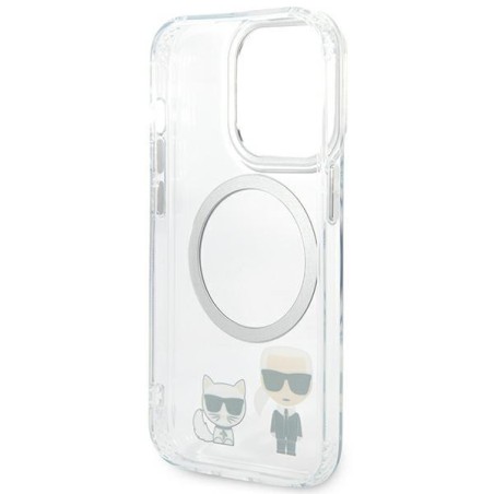 Karl Lagerfeld Karl&Choupette Aluminium MagSafe dėklas iPhone 14 Pro Max - skaidrus Karl Lagerfeld Karl&Choupette Aluminium MagSafe dėklas iPhone 14 Pro Max - skaidrus