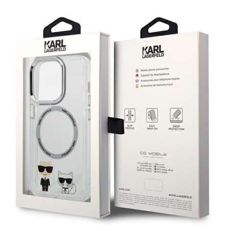 Karl Lagerfeld Karl&Choupette Aluminium MagSafe dėklas iPhone 14 Pro Max - skaidrus Karl Lagerfeld Karl&Choupette Aluminium MagSafe dėklas iPhone 14 Pro Max - skaidrus