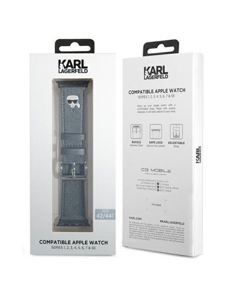 Karl Lagerfeld Saffiano Karl galvos dirželis Apple Watch 42/ 44/ 45mm – sidabrinis Karl Lagerfeld Saffiano Karl galvos dirželis Apple Watch 42/ 44/ 45mm – sidabrinis