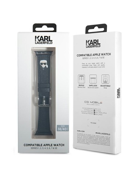 Karl Lagerfeld Saffiano Karl galvos dirželis Apple Watch 38/ 40/ 41mm - juodas Karl Lagerfeld Saffiano Karl galvos dirželis Apple Watch 38/ 40/ 41mm - juodas