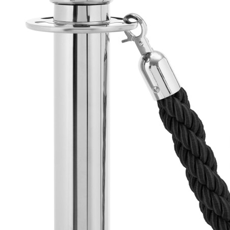 Sidabrinis viešbučio barjerinis stulpas su juoda virve 150 cm - 2 vnt. Sidabrinis viešbučio barjerinis stulpas su juoda virve 150 cm - 2 vnt.