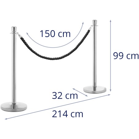 Sidabrinis viešbučio barjerinis stulpas su juoda virve 150 cm - 2 vnt. Sidabrinis viešbučio barjerinis stulpas su juoda virve 150 cm - 2 vnt.